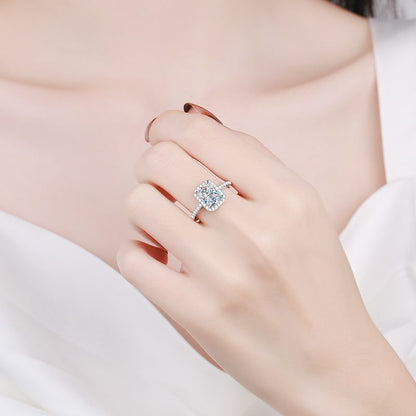 2 Carat Radiant Cut Moissanite Sugar Cube Ring with Micro-Pave S925 Band