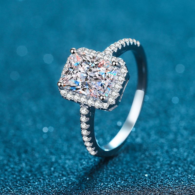 2 Carat Radiant Cut Moissanite Sugar Cube Ring with Micro-Pave S925 Band