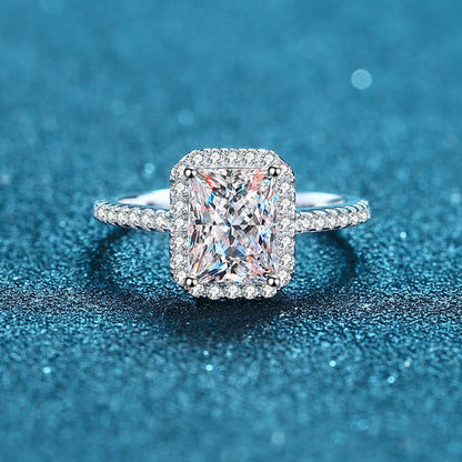2 Carat Radiant Cut Moissanite Sugar Cube Ring with Micro-Pave S925 Band