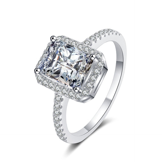 2 Carat Radiant Cut Moissanite Sugar Cube Ring with Micro-Pave S925 Band
