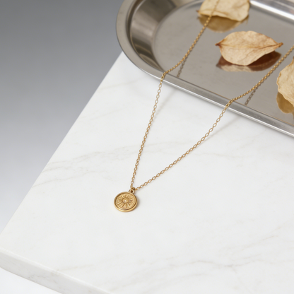 Vintage Sunburst Coin Pendant Necklace | Minimalist Layering Jewelry
