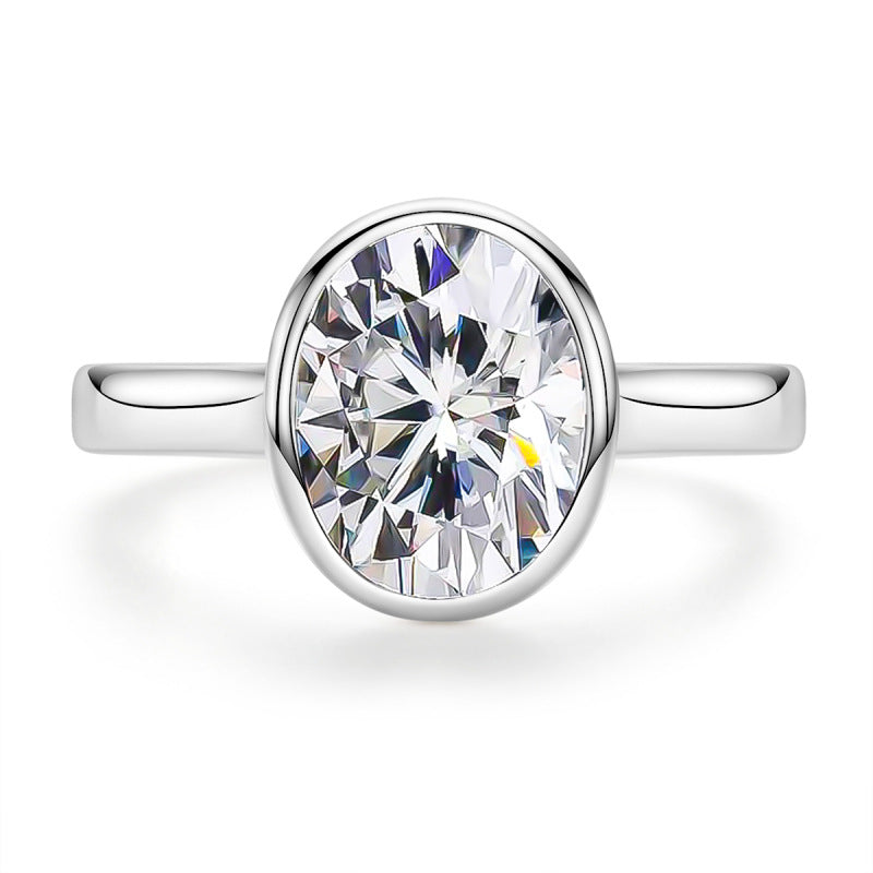 3 Carat Oval Cut Moissanite Solitaire Ring in S925 Sterling Silver Bezel Setting Statement Piece