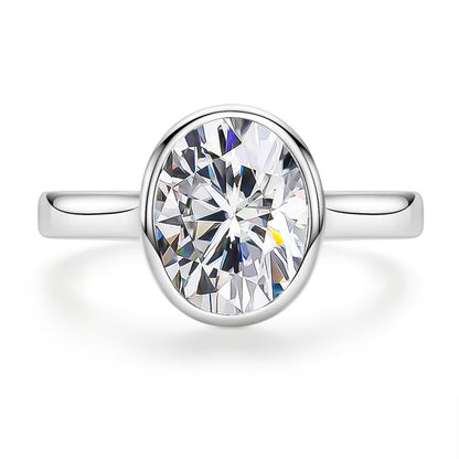 3 Carat Oval Cut Moissanite Solitaire Ring in S925 Sterling Silver Bezel Setting Statement Piece