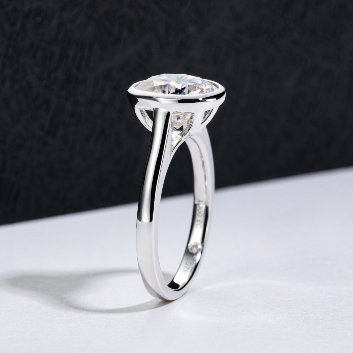 3 Carat Oval Cut Moissanite Solitaire Ring in S925 Sterling Silver Bezel Setting Statement Piece