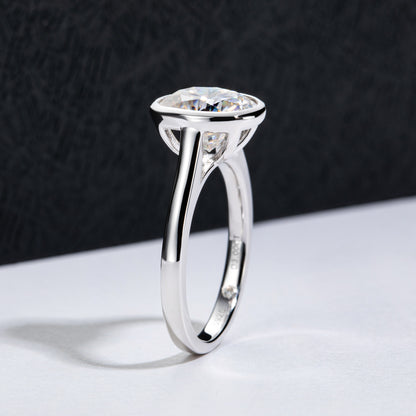 3 Carat Oval Cut Moissanite Solitaire Ring in S925 Sterling Silver Bezel Setting Statement Piece