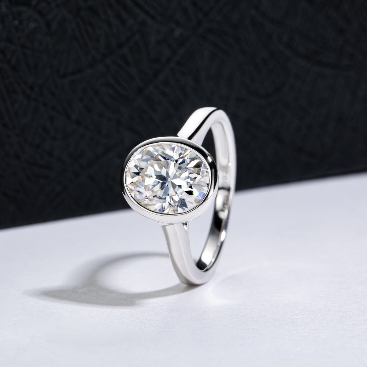 3 Carat Oval Cut Moissanite Solitaire Ring in S925 Sterling Silver Bezel Setting Statement Piece