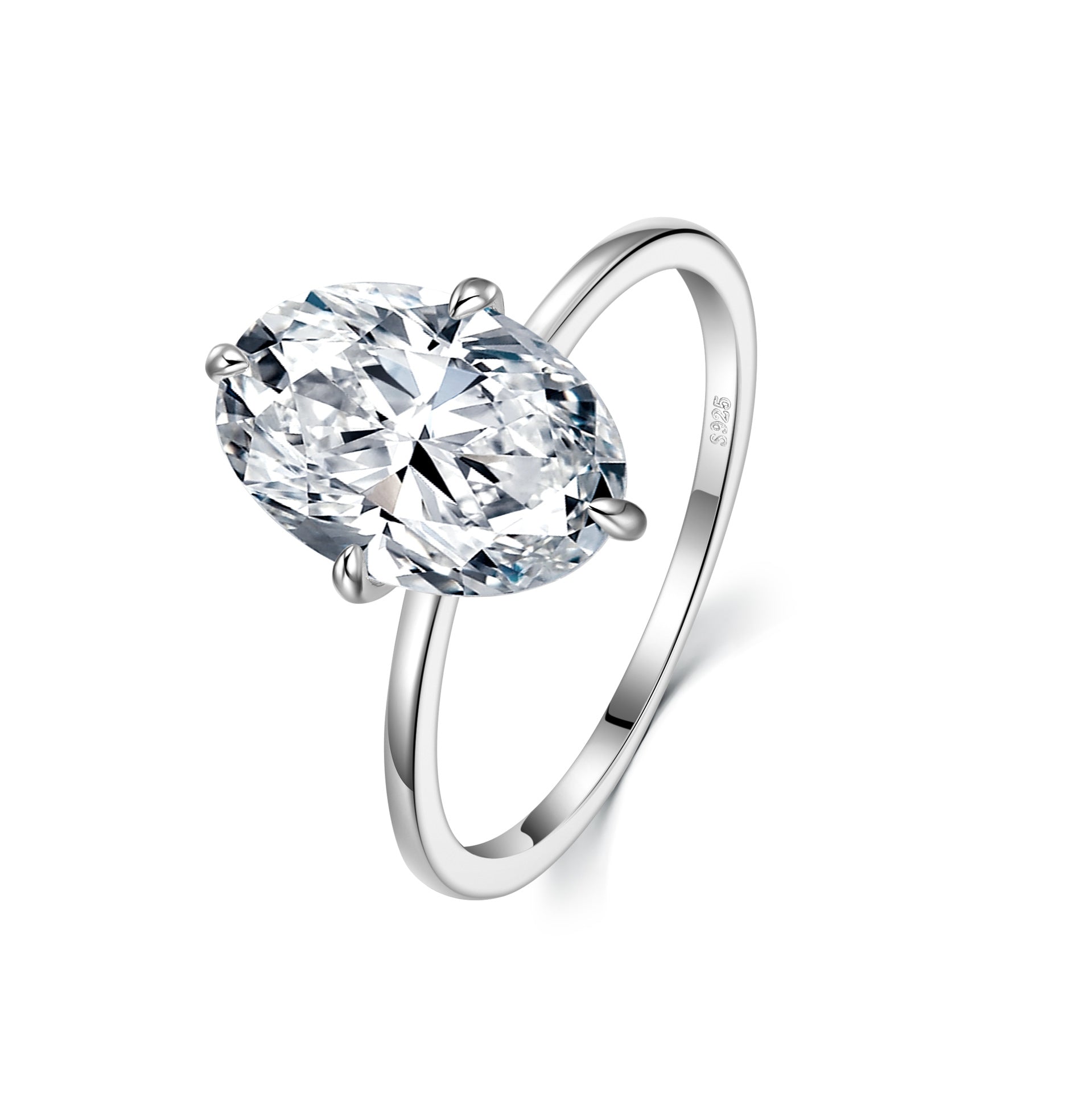 Large 4.5 Carat Oval Cut Moissanite Solitaire Ring in S925 Sterling Silver
