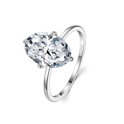 Large 4.5 Carat Oval Cut Moissanite Solitaire Ring in S925 Sterling Silver