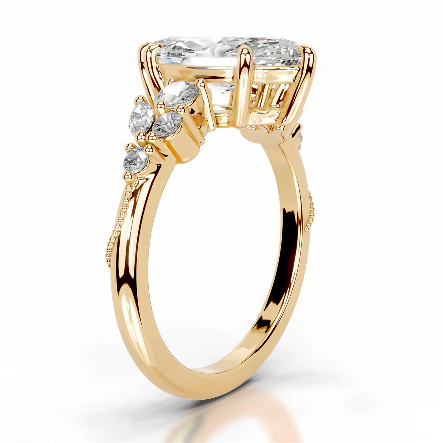 5 carat marquise cut moissanite solitaire ring with side stone accents in 18K gold plated silver
