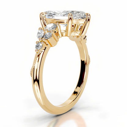 5 carat marquise cut moissanite solitaire ring with side stone accents in 18K gold plated silver