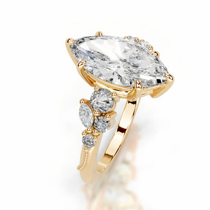 5 carat marquise cut moissanite solitaire ring with side stone accents in 18K gold plated silver