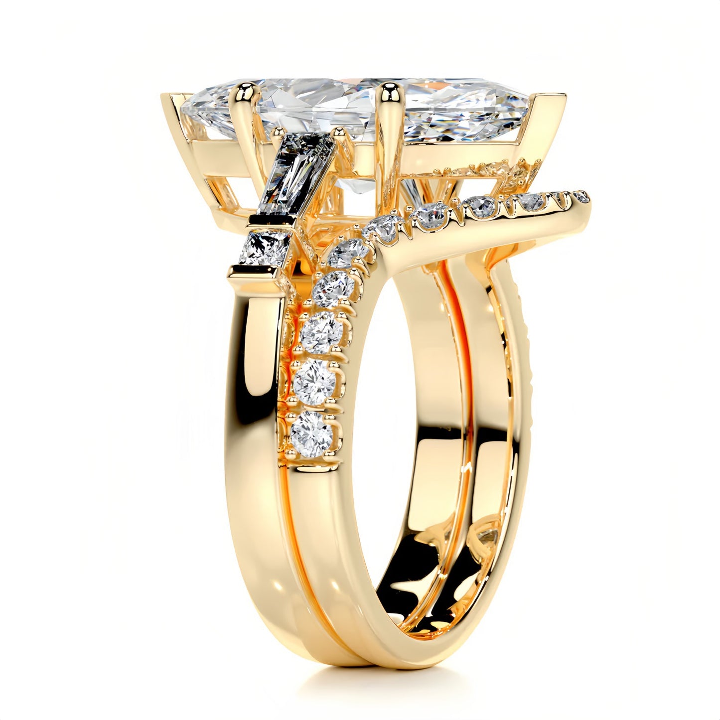 5 carat marquise cut moissanite bridal set with stackable curved band in 18K gold plated silver