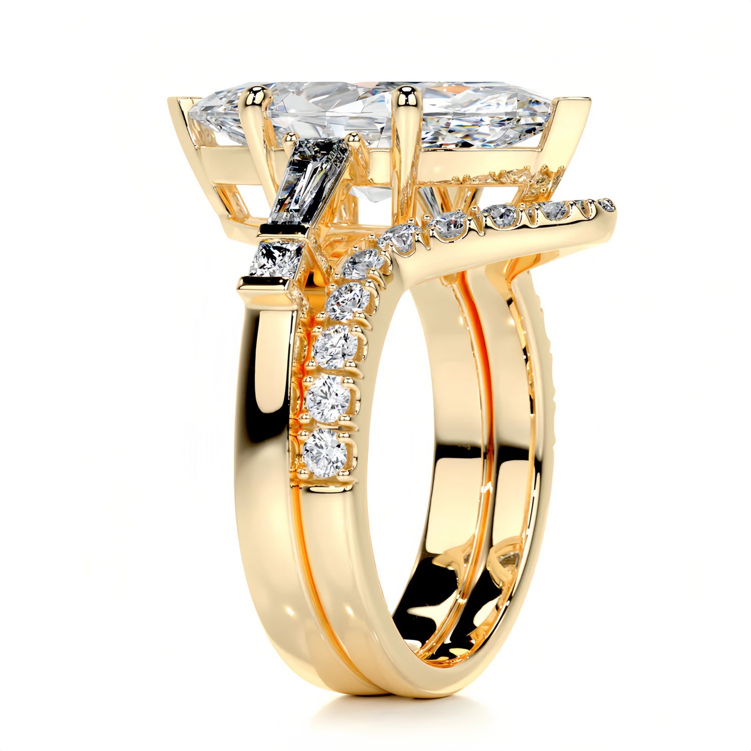 5 carat marquise cut moissanite bridal set with stackable curved band in 18K gold plated silver