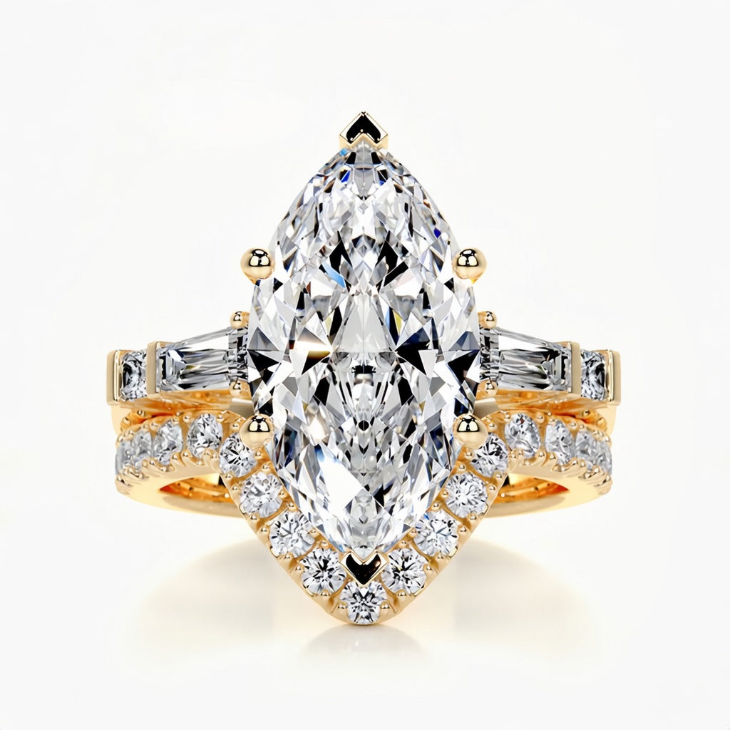 5 carat marquise cut moissanite bridal set with stackable curved band in 18K gold plated silver