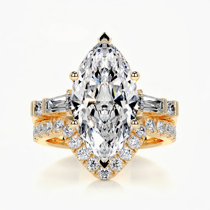 5 carat marquise cut moissanite bridal set with stackable curved band in 18K gold plated silver