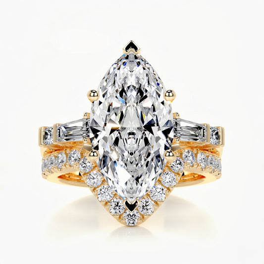 5 carat marquise cut moissanite bridal set with stackable curved band in 18K gold plated silver