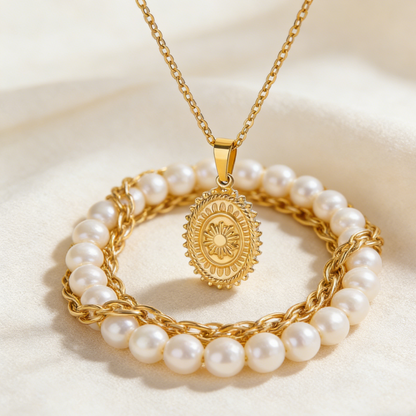 Vintage Sunburst Oval Pendant Necklace Boho Chic Layering Jewelry for Everyday Wear