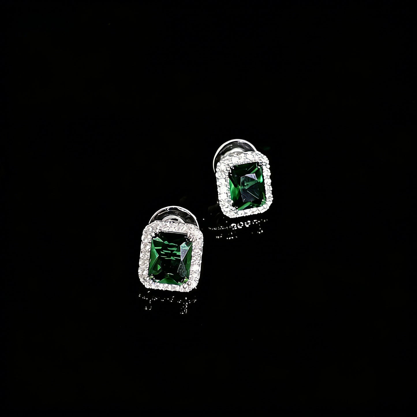 Small Square-Cut Emerald Stud Earrings