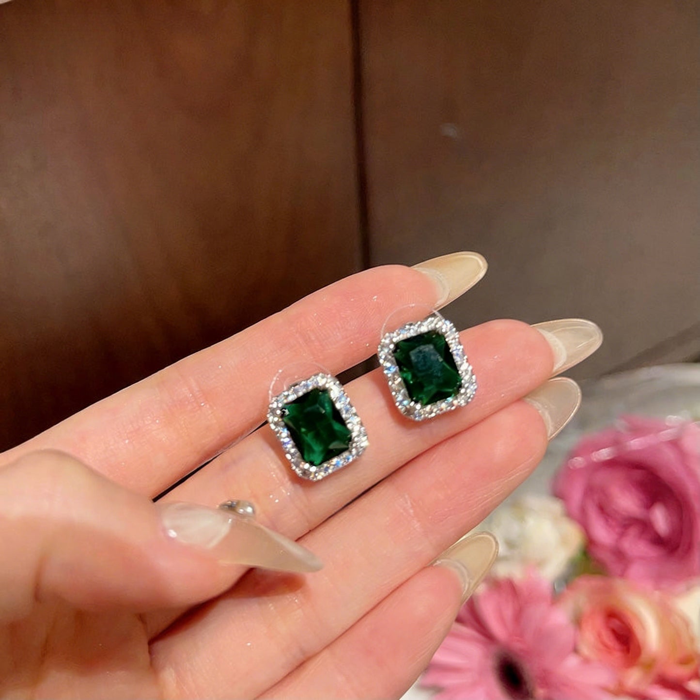 Small Square-Cut Emerald Stud Earrings