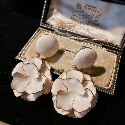 Cream Rose Enamel Earrings