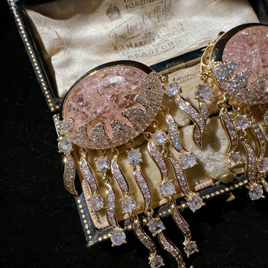 Gilded Powder Cloud Pattern Jellyfish Tassel Gemstone Earrings