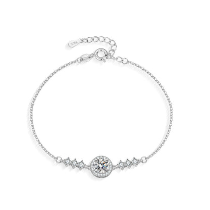 Elegant S925 sterling silver bracelet featuring a brilliant moissanite center stone with a sparkling halo setting