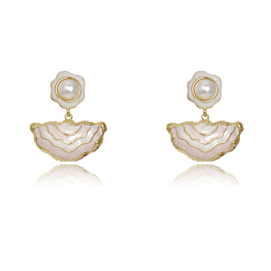 Elegant Pearl Wave Enamel Drop Earrings 925 Silver