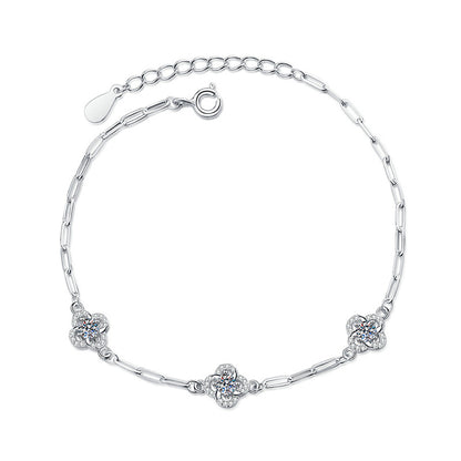 S925 Silver Moissanite Flower Chain Bracelet