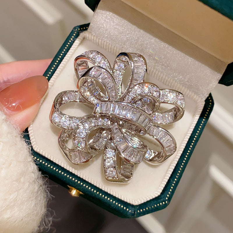 Silver Bow Brooch Elegant