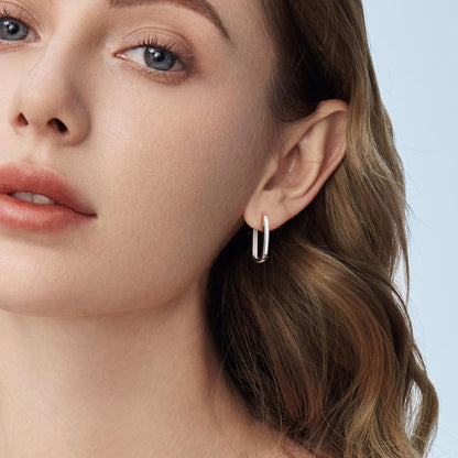 18K Gold Plated Square Paperclip Hoop Earrings – Minimalist Oval Link Hoops
