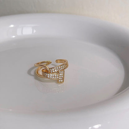 Personalized Letter T Initial Open Ring 18K Gold Plated Adjustable Statement Ring for Women