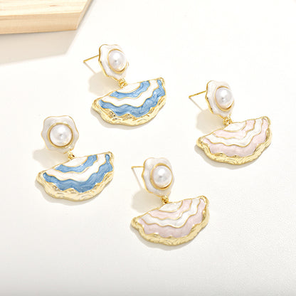 Elegant Pearl Wave Enamel Drop Earrings 925 Silver