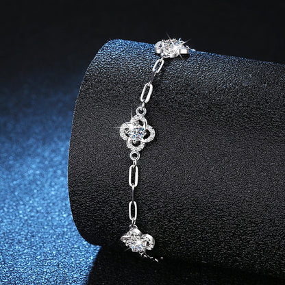 S925 Silver Moissanite Flower Chain Bracelet