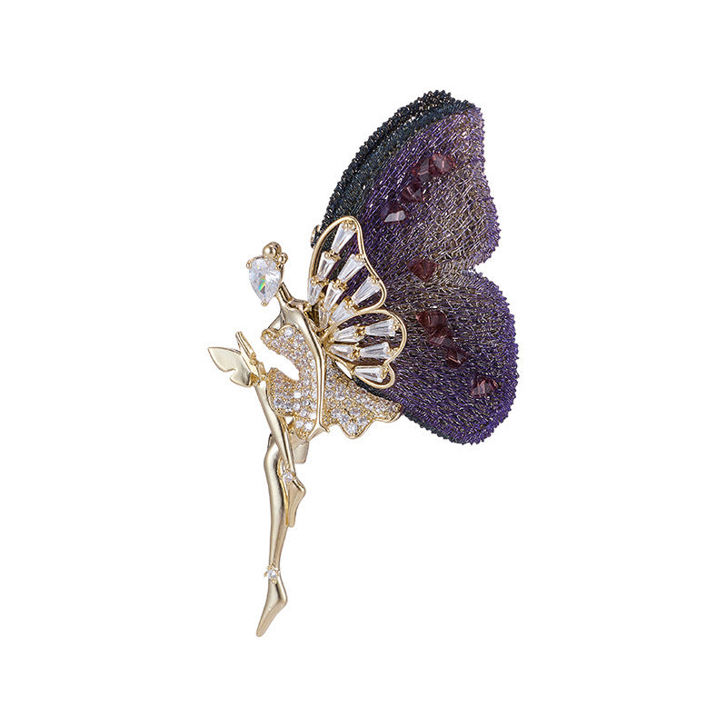 Luxury Embroidered Butterfly Fairy Brooch – Blue & Purple Zirconia