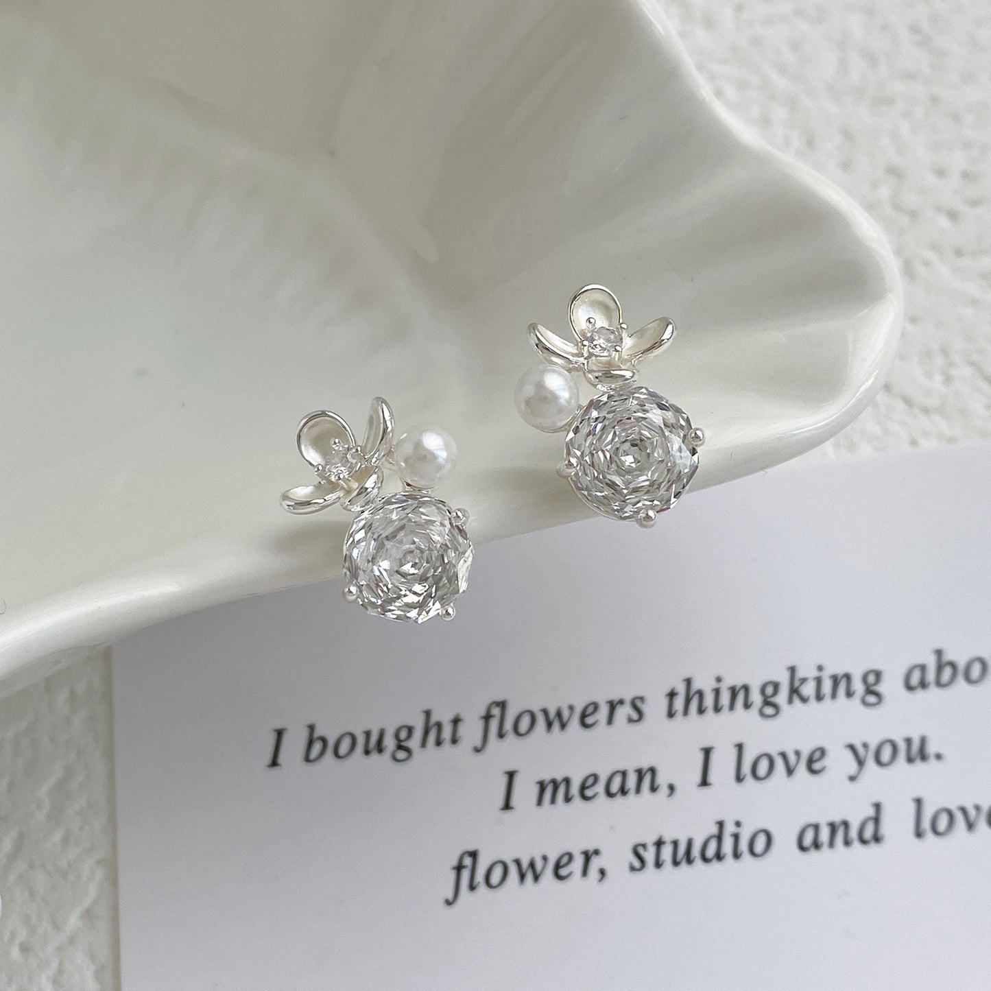 S925 Silver Rose Flower CZ Stud Earrings