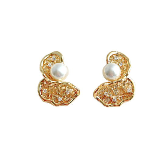 Hollow Flower Pearl Stud Earrings