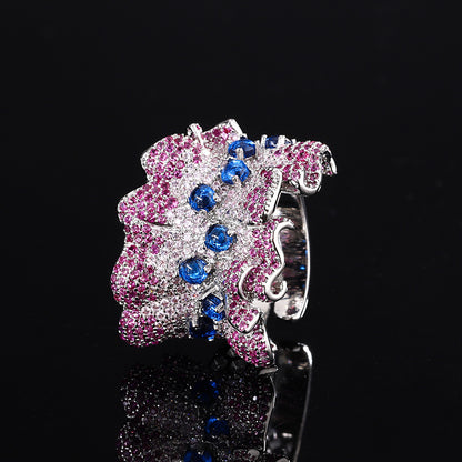 Full Pavé Pink Zirconia Pleated Skirt Cocktail Ringc