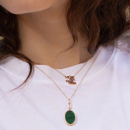 Oval Photo Locket Necklace | Gold Chain with Green Stone, Personalized Memorial Gift