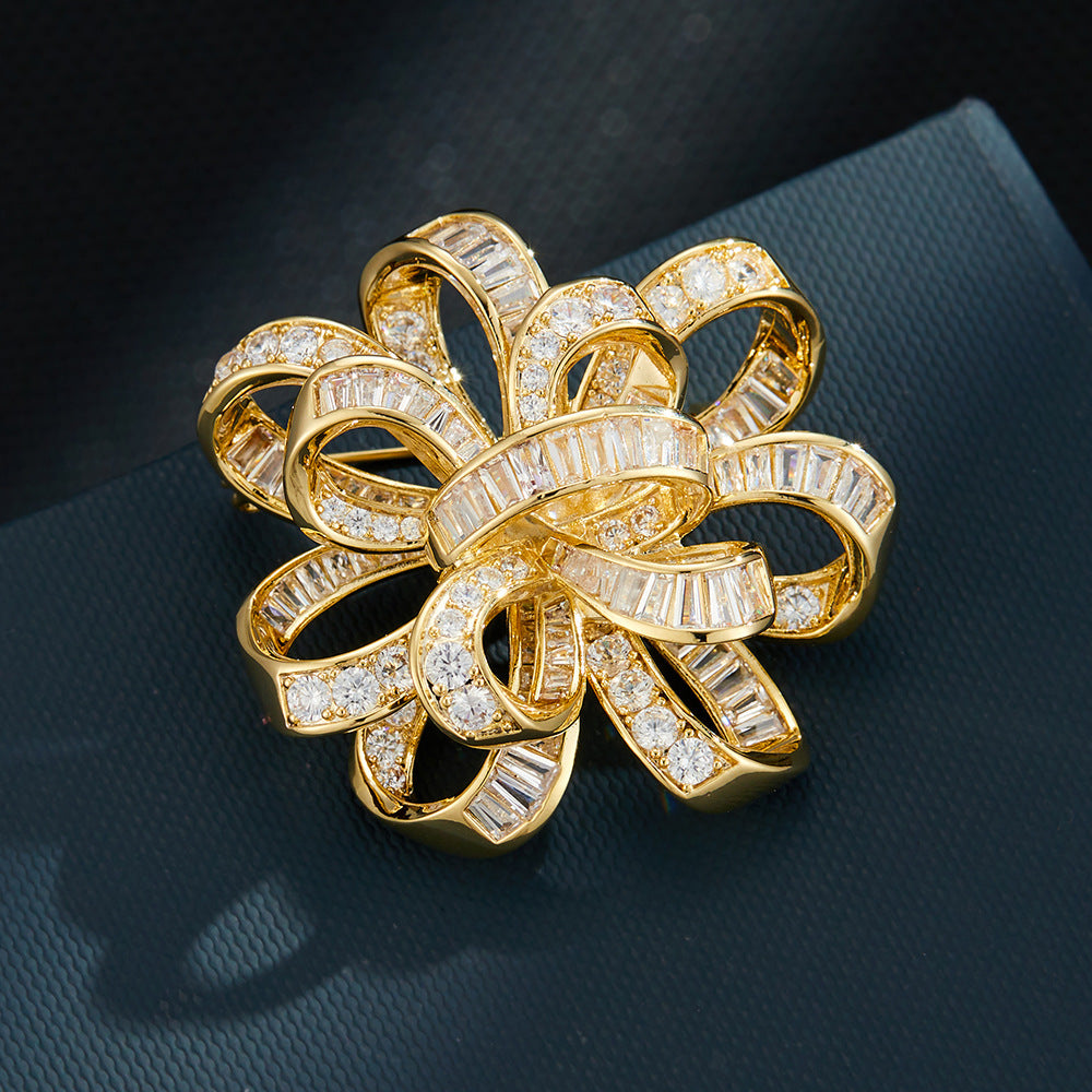 Luxury 3D Bow Zirconia Knot Brooch – Timeless Elegant Sparkle