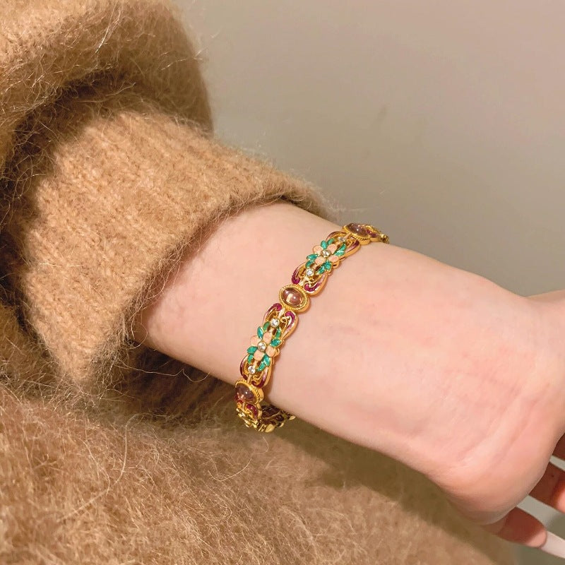 Enamel Resin Colorful Purple Chalcedony Flower Bracelet