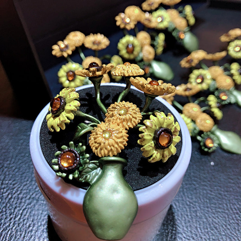 Sunflower Painted Vase Brooch