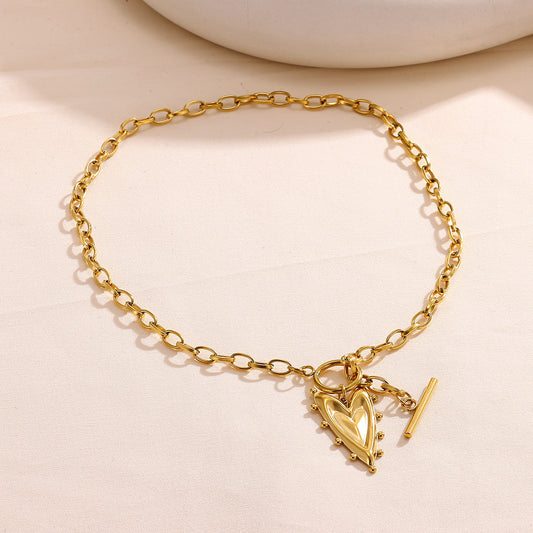 Gold Heart Pendant Toggle Necklace Chunky Layered Gold Chain