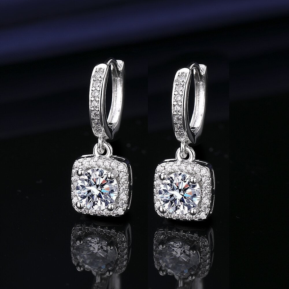 Square Ice Sugar Cubic Zirconia Dangle Earrings