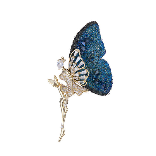 Luxury Embroidered Butterfly Fairy Brooch – Blue & Purple Zirconia