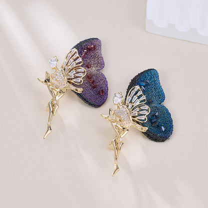 Luxury Embroidered Butterfly Fairy Brooch – Blue & Purple Zirconia