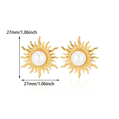 Sunburst Pearl Stud Earrings – Celestial Gold Sun Statement Earrings