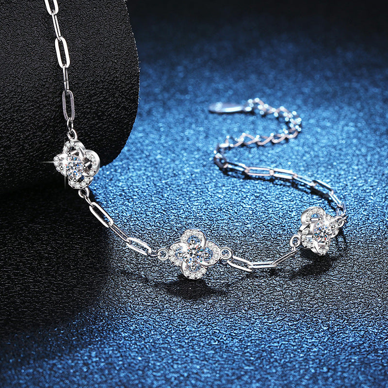 S925 Silver Moissanite Flower Chain Bracelet