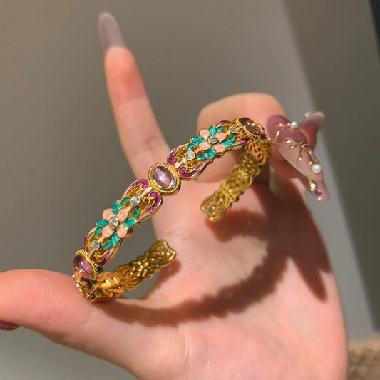 Enamel Resin Colorful Purple Chalcedony Flower Bracelet