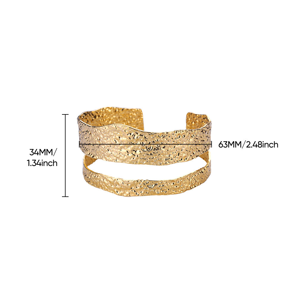 Textured Double Layer Open Cuff Bracelet Geometric Hammered Arm Cuff