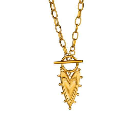 Gold Heart Pendant Toggle Necklace Chunky Layered Gold Chain